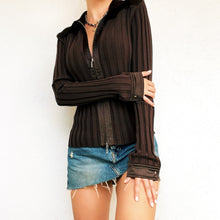 Load image into Gallery viewer, Brown Silk Knit Double Zip Top
