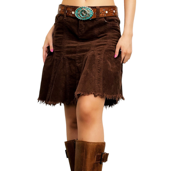 Brown Distressed Corduroy Skirt