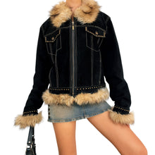 Load image into Gallery viewer, Furry Black Suede Jacket
