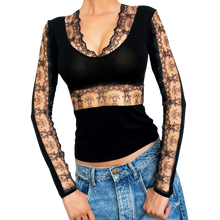 Load image into Gallery viewer, French Vintage Lacy Black Top
