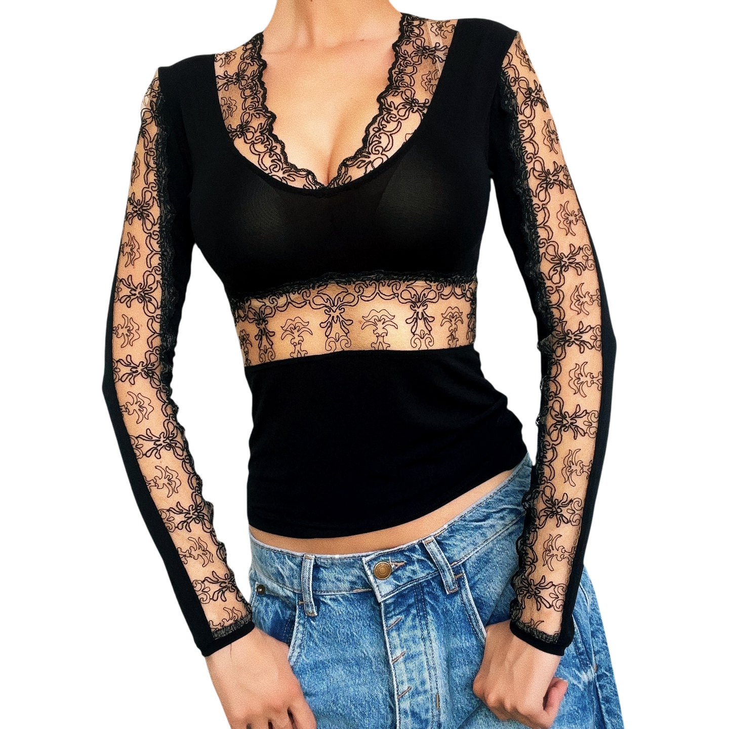 French Vintage Lacy Black Top