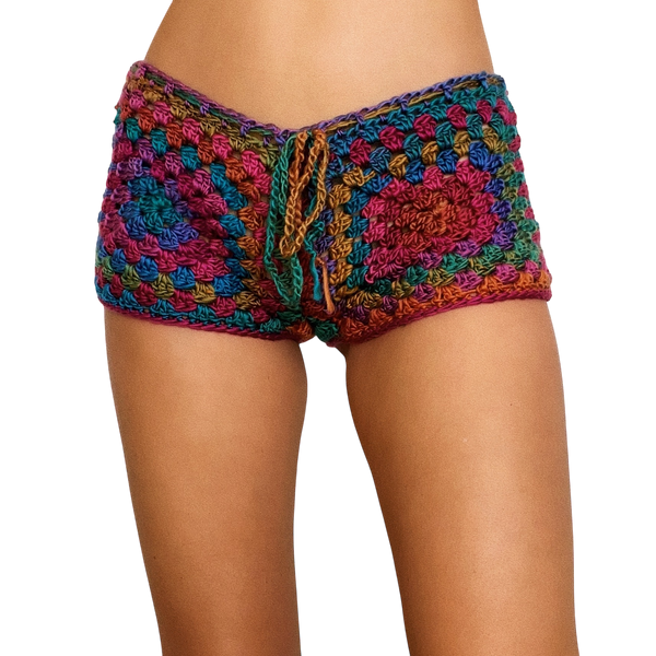 Boho Rainbow Crochet Shorts
