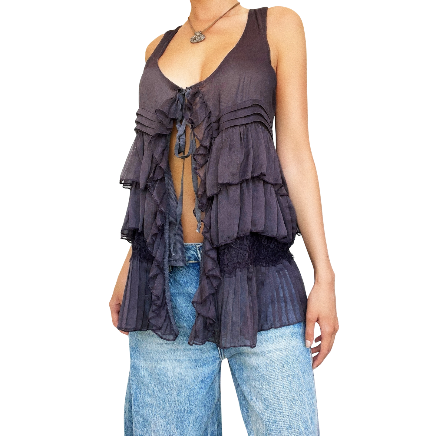 Muted Plum Tie Front Top