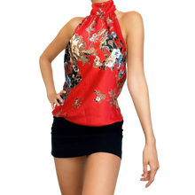 Load image into Gallery viewer, Floral Satin High Neck Top
