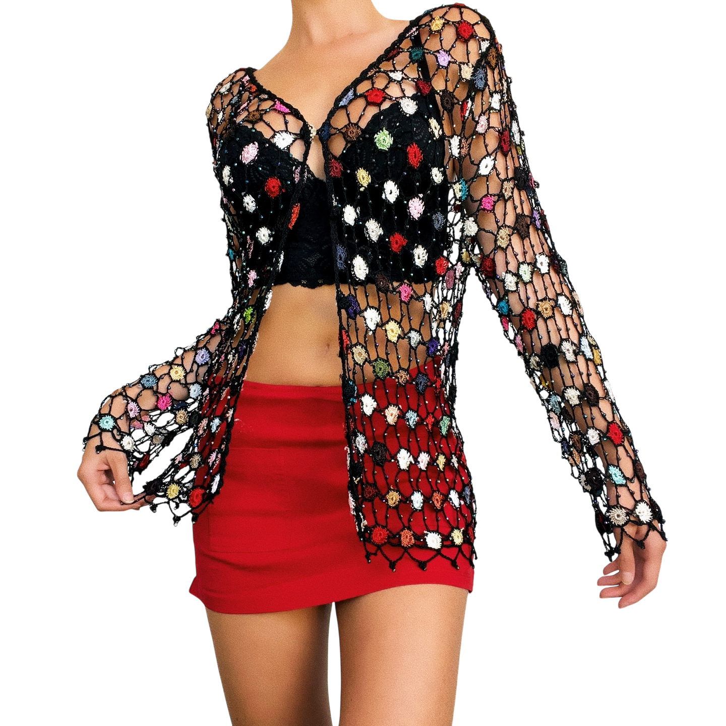 Vintage Colorful Crochet Cardigan