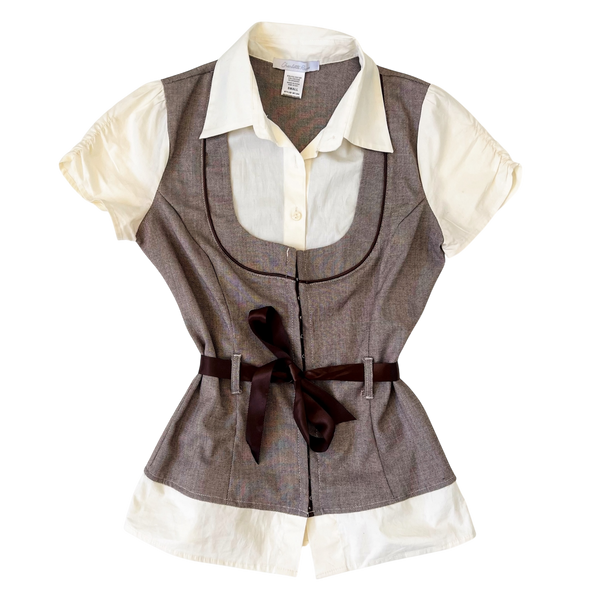 Preppy Layered Look Blouse Top