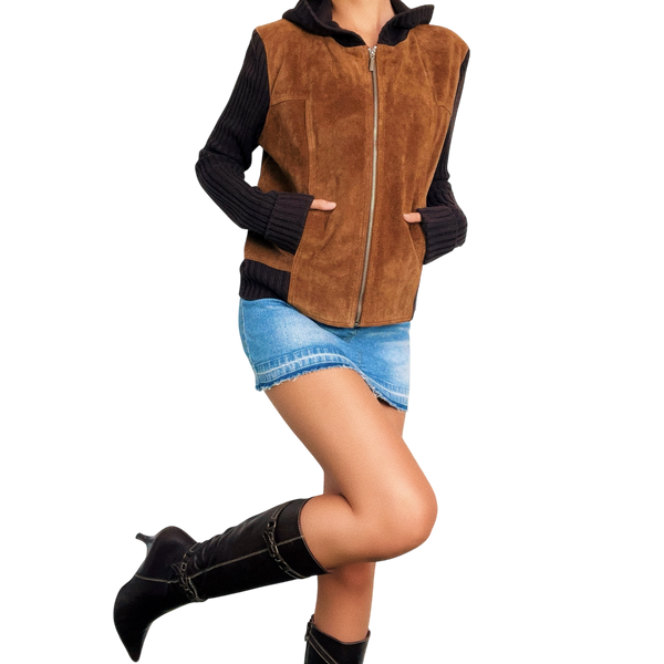 Vintage Suede & Knit Hoodie