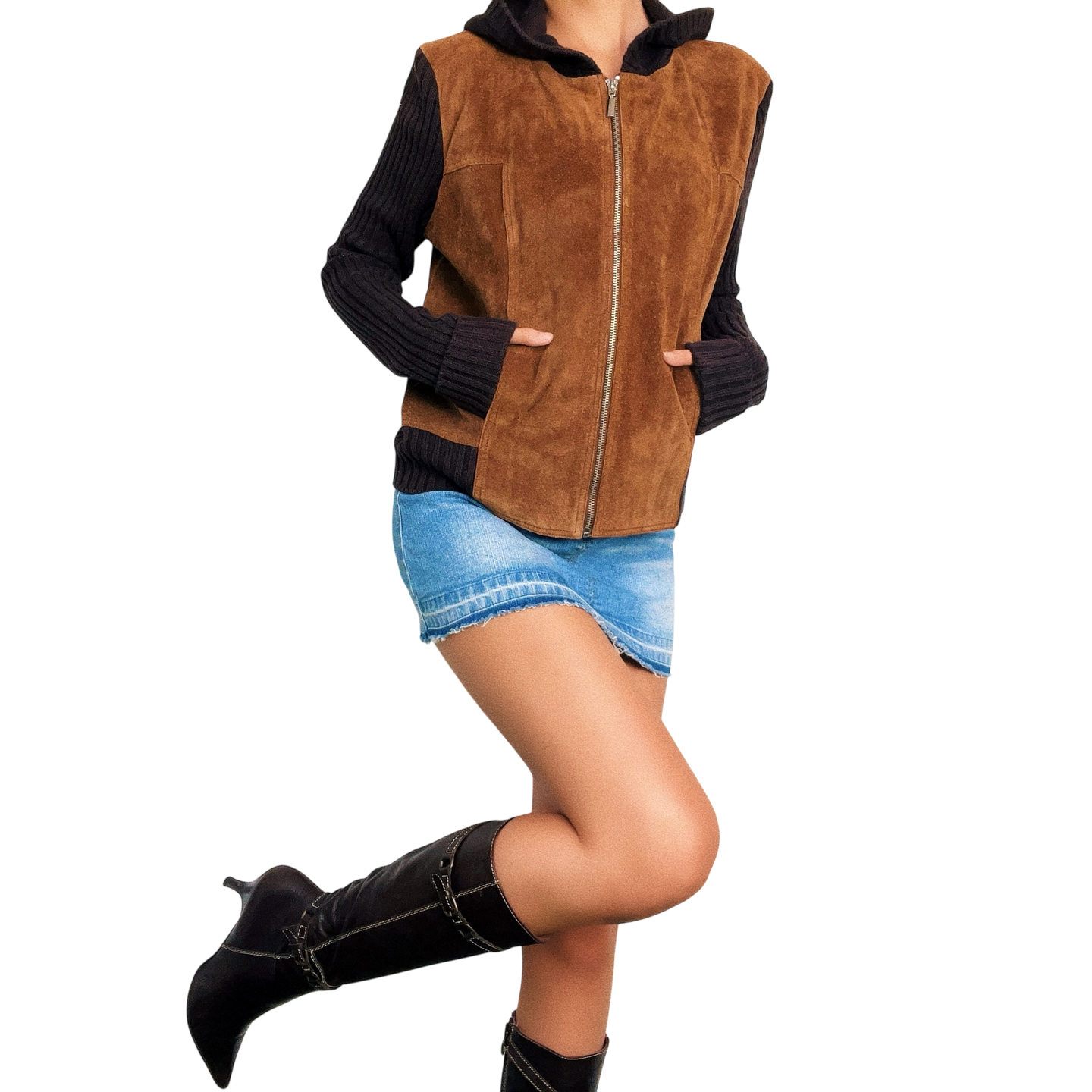 Vintage Suede & Knit Hoodie