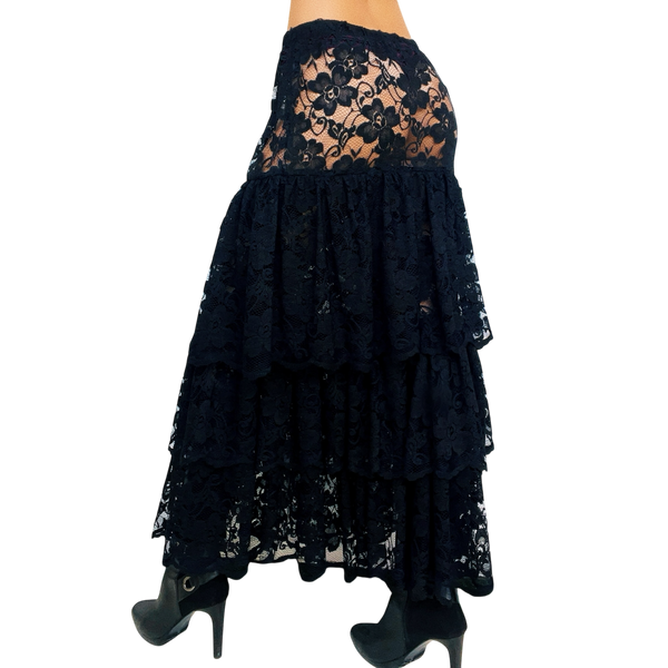 Risqué Tiered Lace Maxi Skirt