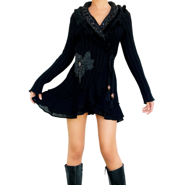 Embellished Black Wrap Cardi