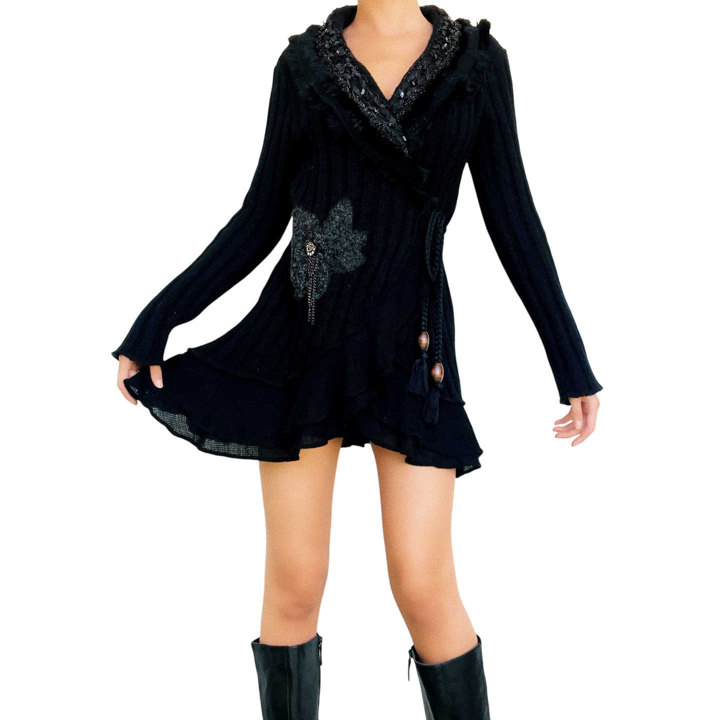 Embellished Black Wrap Cardi