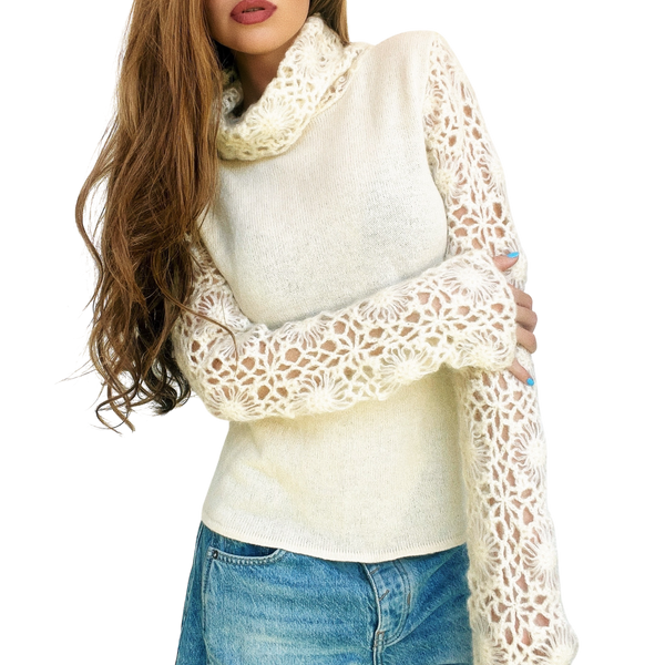 Creamy Intricate Crochet Sweater