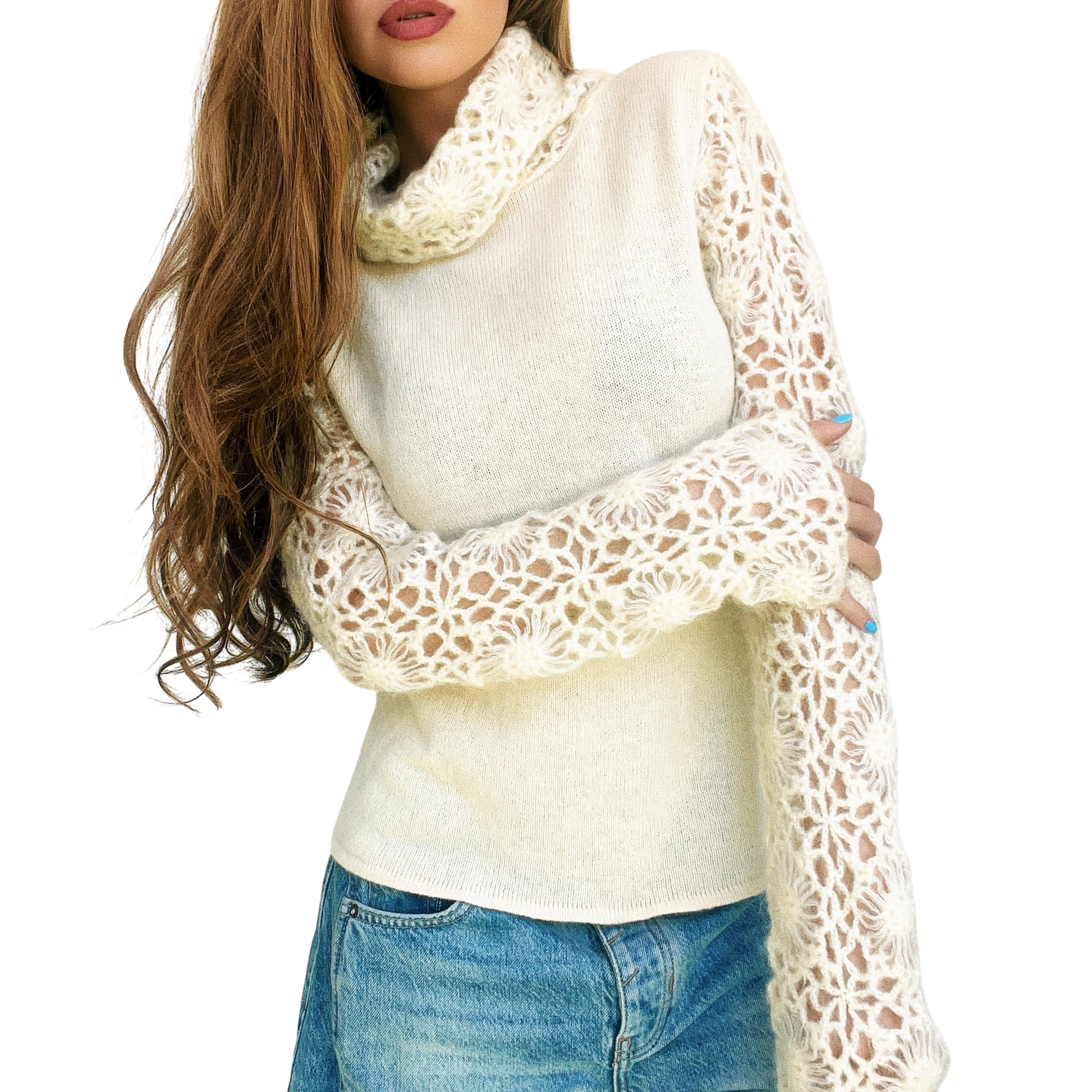 Creamy Intricate Crochet Sweater