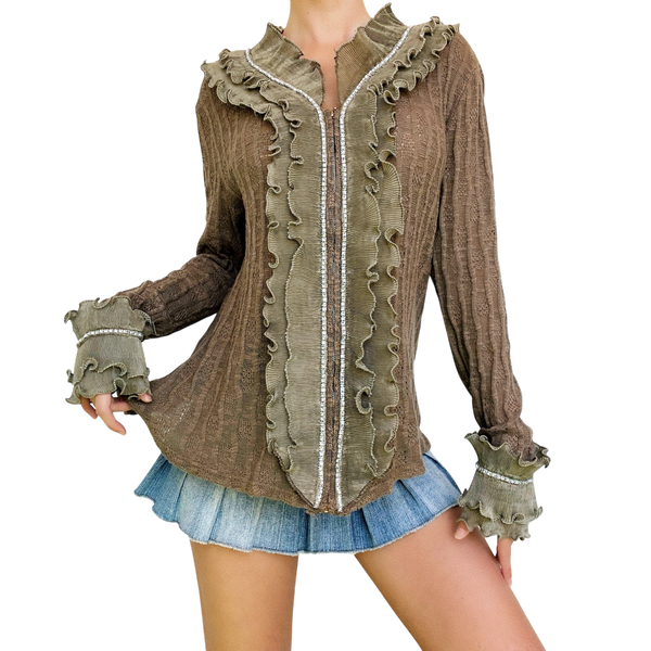 Ruffly Rhinestone Cardi Top