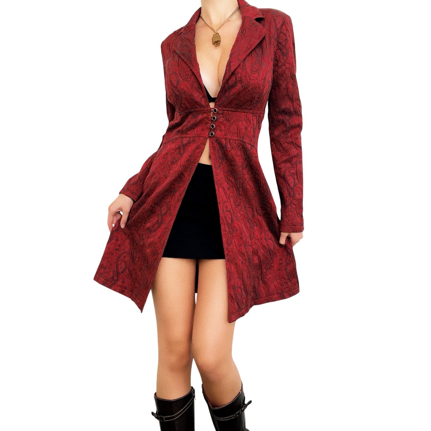 Long Burgundy Brocade Blazer