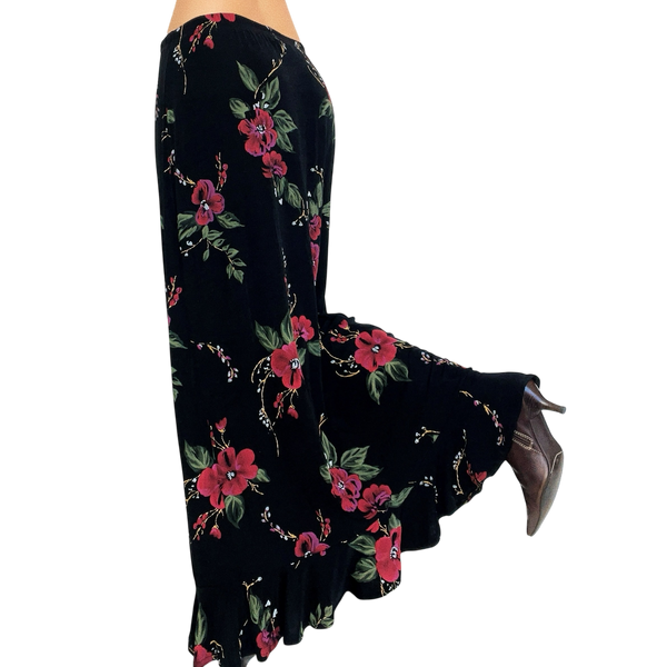 Slinky Black Floral Maxi Skirt