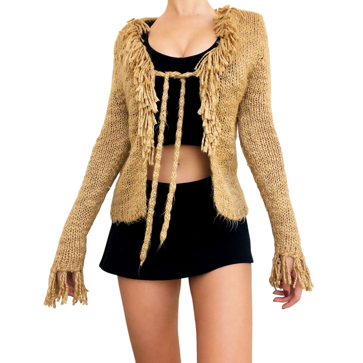 Vintage Fringy Tan Cardi