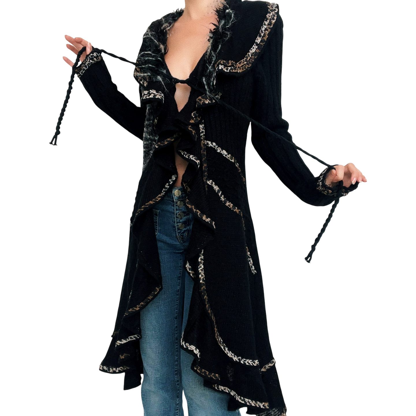 Funky Black Knit Duster Cardigan