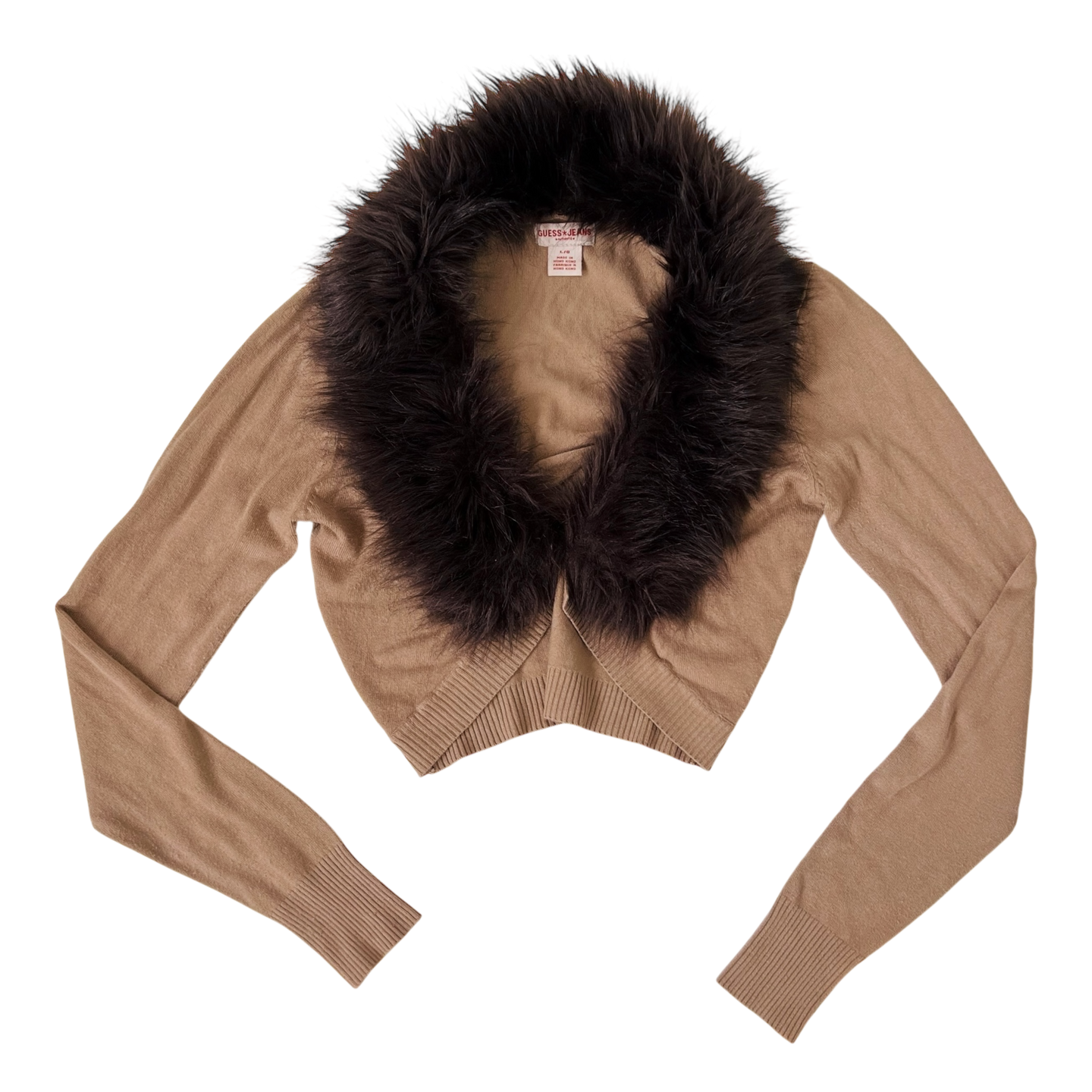 Guess Furry Tan Cropped Cardi