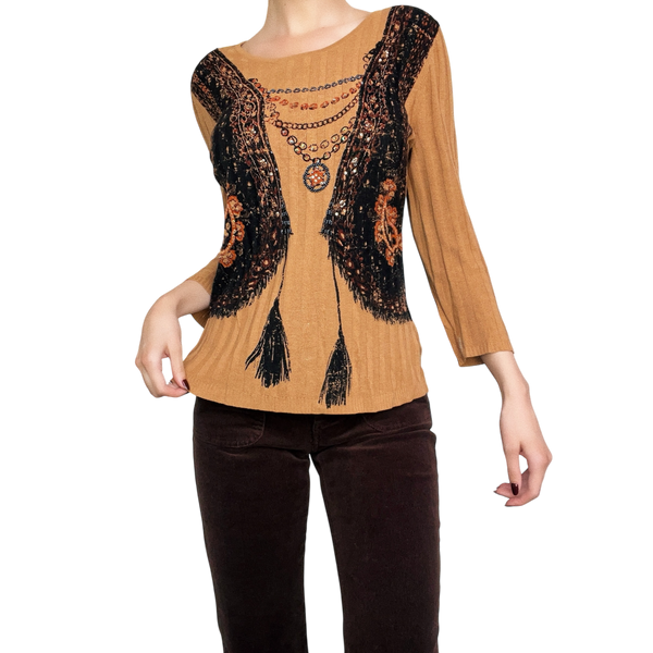 Beaded Western Boho Knit Top