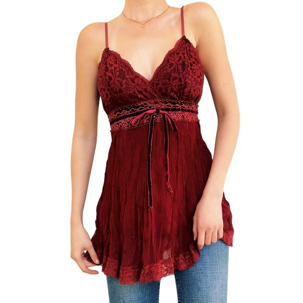 Burgundy Beaded Silk Top
