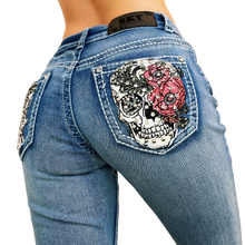 Load image into Gallery viewer, Rhinestone Skull Jeans
