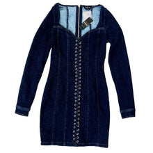 Load image into Gallery viewer, Bebe Lace Up Denim Mini Dress
