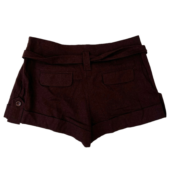 Chocolate Brown Belted Linen Shorts