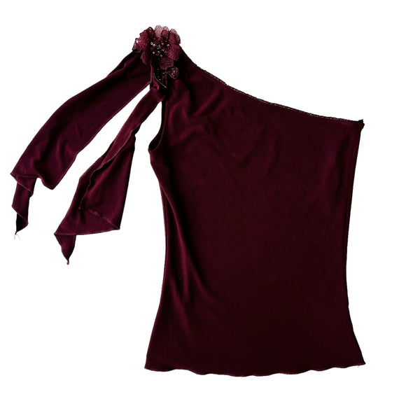 Early 2000s Burgundy One Shoulder Top