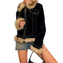 Load image into Gallery viewer, Furry Black Suede Jacket
