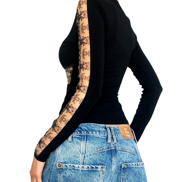 French Vintage Lacy Black Top