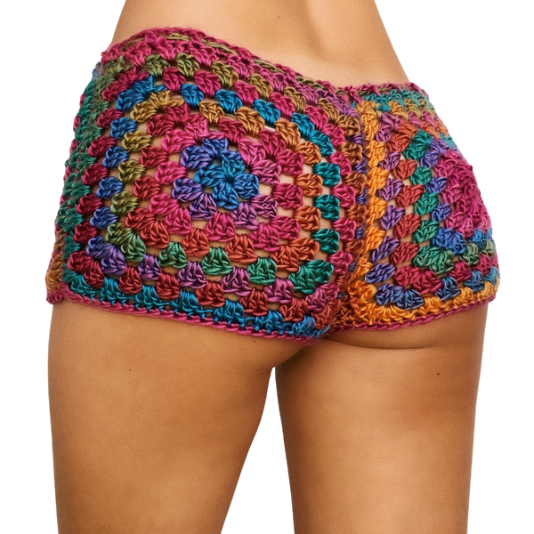 Boho Rainbow Crochet Shorts