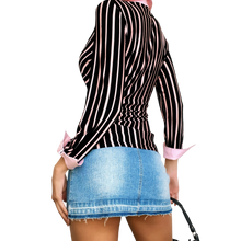 Load image into Gallery viewer, 90s Black &amp; Pink Striped Blouse
