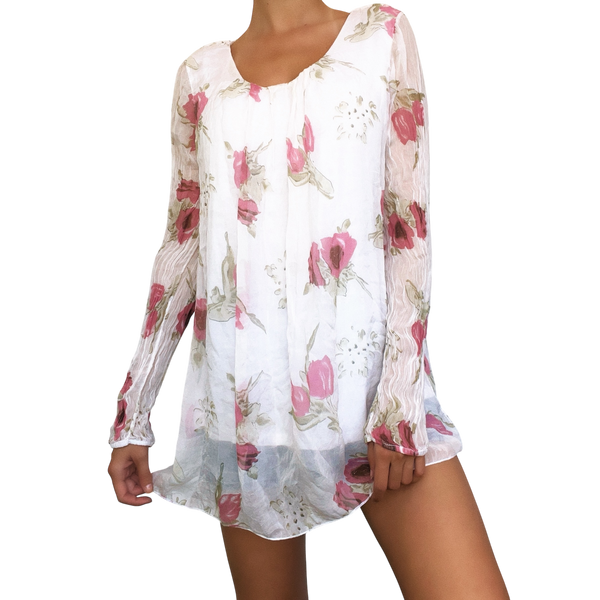 Italian Silk Floral Babydoll Top
