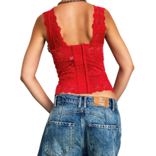 Load image into Gallery viewer, Bebe Cherry Red Lacy Top
