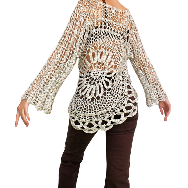 Beige Crochet Layering Top