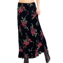 Load image into Gallery viewer, Slinky Black Floral Maxi Skirt

