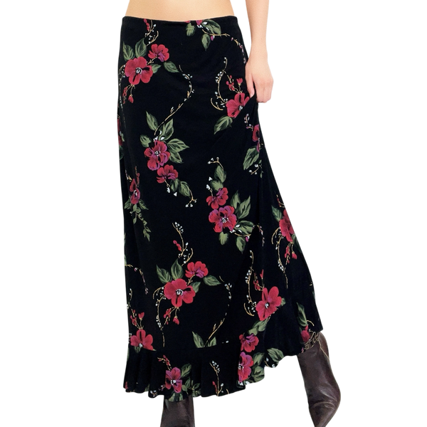 Slinky Black Floral Maxi Skirt