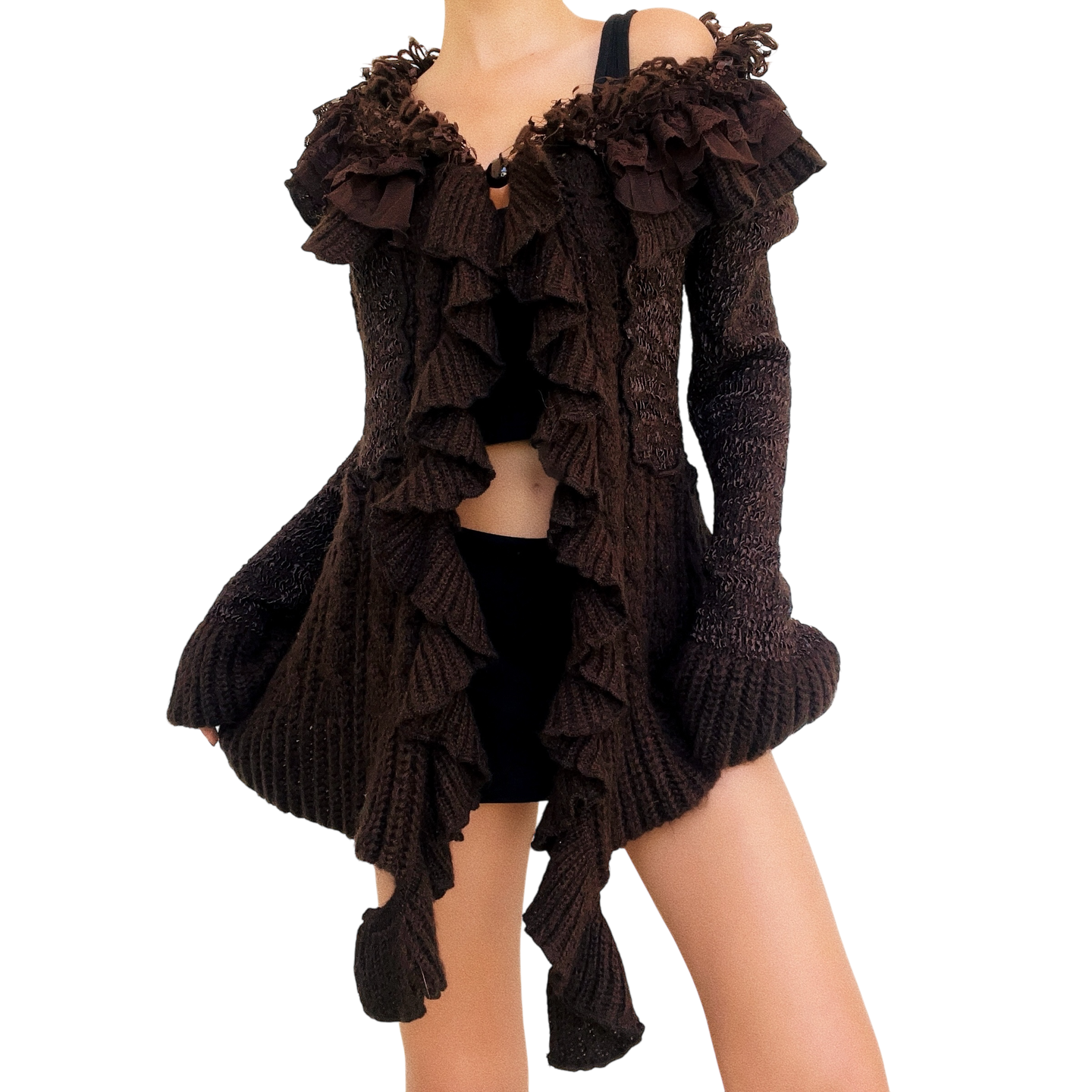 Ruffly Chocolate Brown Cardigan