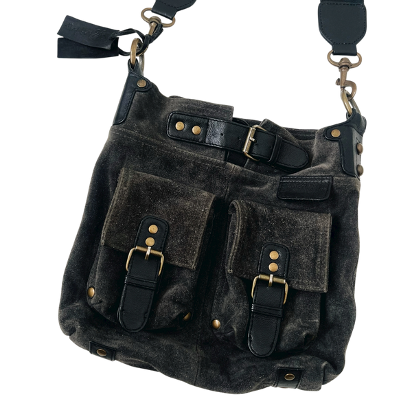 Gray Suede Leather Cargo Bag
