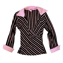 Load image into Gallery viewer, 90s Black &amp; Pink Striped Blouse
