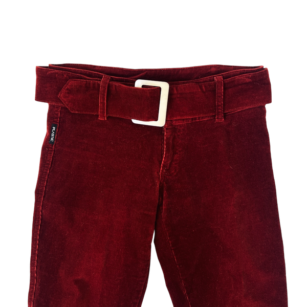 Deep Red Belted Corduroy Pants