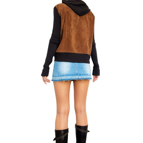 Vintage Suede & Knit Hoodie