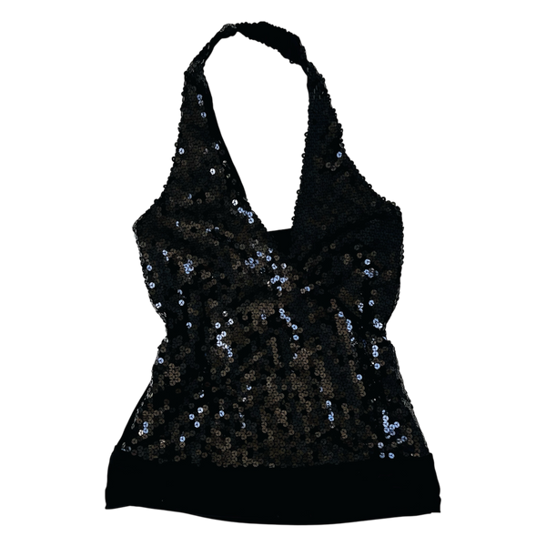Black Sequin Halter Top