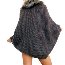 Load image into Gallery viewer, Furry Gray Knit Poncho Sweater
