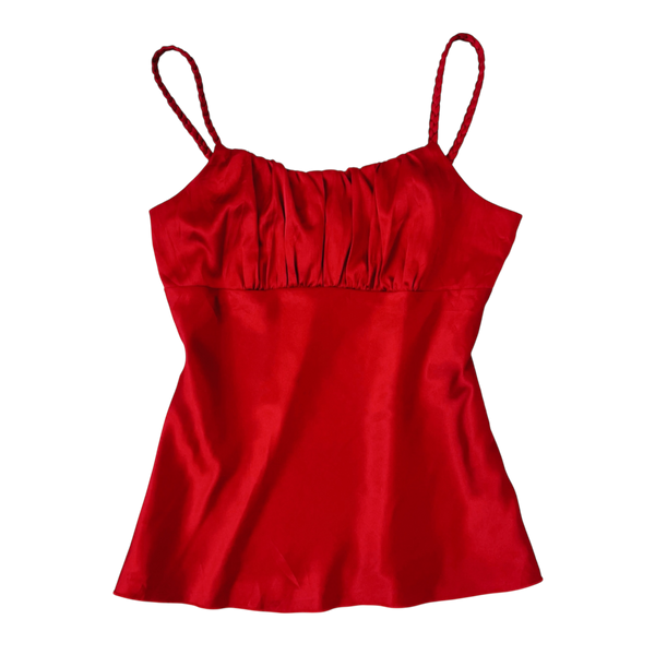 Red Ruched Satin Top