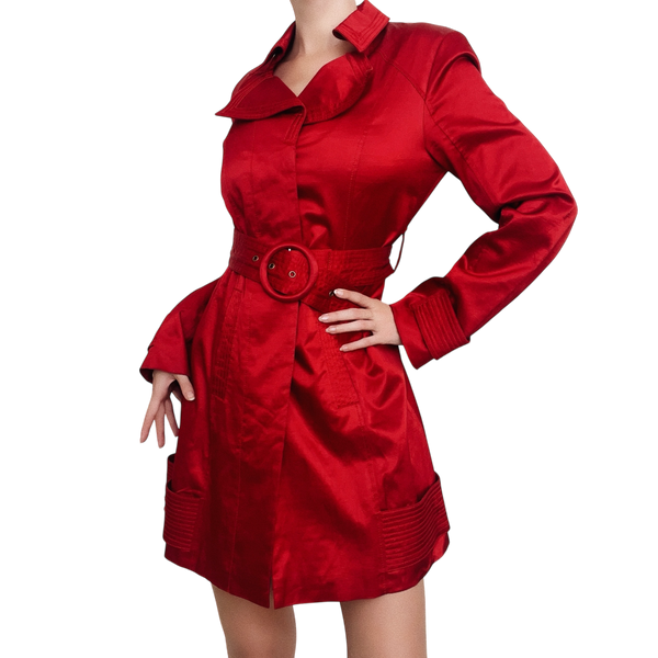 Bebe Cherry Red Satin Trench