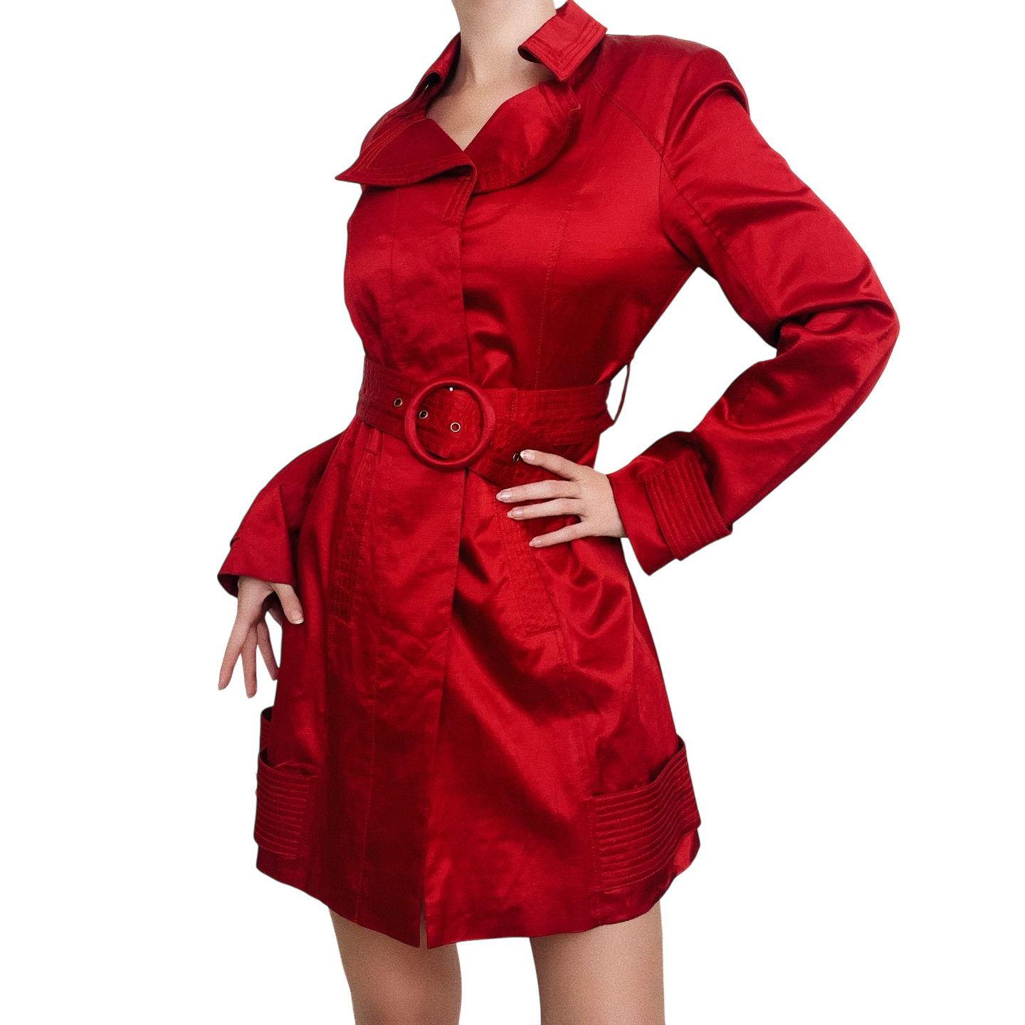Bebe Cherry Red Satin Trench