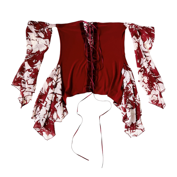 90s Flowy Lace Up Top