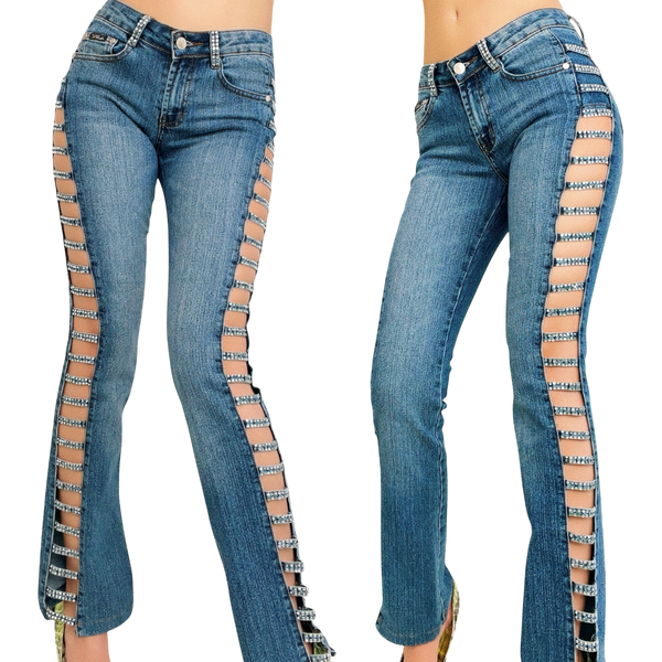 Early 2000s Rhinestone Cutout Jeans